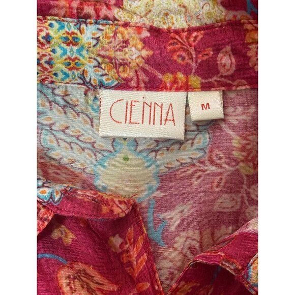 Cienna Womens Top Button-Up Silk Long Sleeve Red Floral Boho Size M - Picture 4 of 8